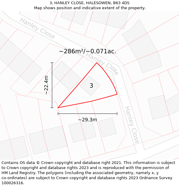 3, HANLEY CLOSE, HALESOWEN, B63 4DS: Plot and title map