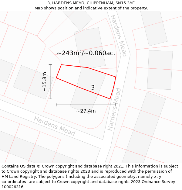 3, HARDENS MEAD, CHIPPENHAM, SN15 3AE: Plot and title map