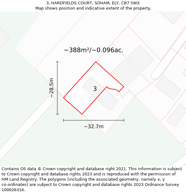 3, HARDFIELDS COURT, SOHAM, ELY, CB7 5WX: Plot and title map