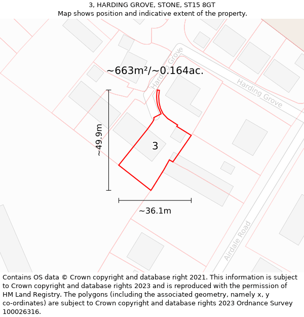 3, HARDING GROVE, STONE, ST15 8GT: Plot and title map