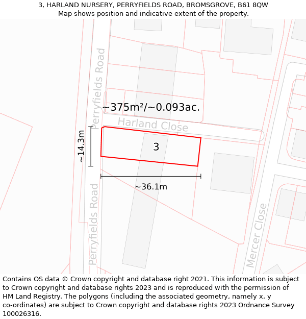 3, HARLAND NURSERY, PERRYFIELDS ROAD, BROMSGROVE, B61 8QW: Plot and title map