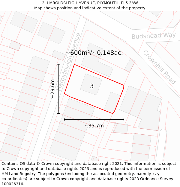 3, HAROLDSLEIGH AVENUE, PLYMOUTH, PL5 3AW: Plot and title map