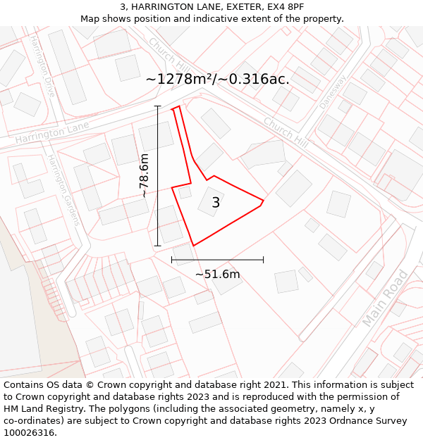 3, HARRINGTON LANE, EXETER, EX4 8PF: Plot and title map