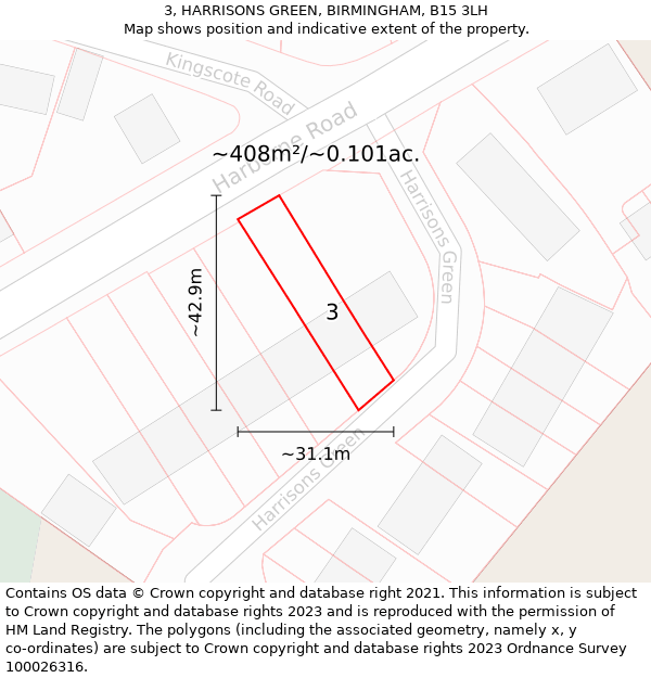 3, HARRISONS GREEN, BIRMINGHAM, B15 3LH: Plot and title map