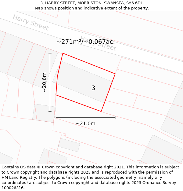 3, HARRY STREET, MORRISTON, SWANSEA, SA6 6DL: Plot and title map