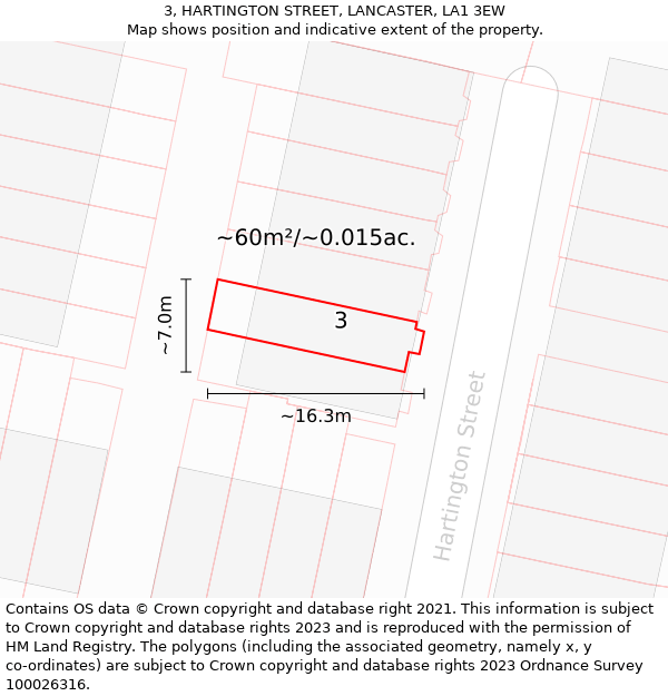 3, HARTINGTON STREET, LANCASTER, LA1 3EW: Plot and title map