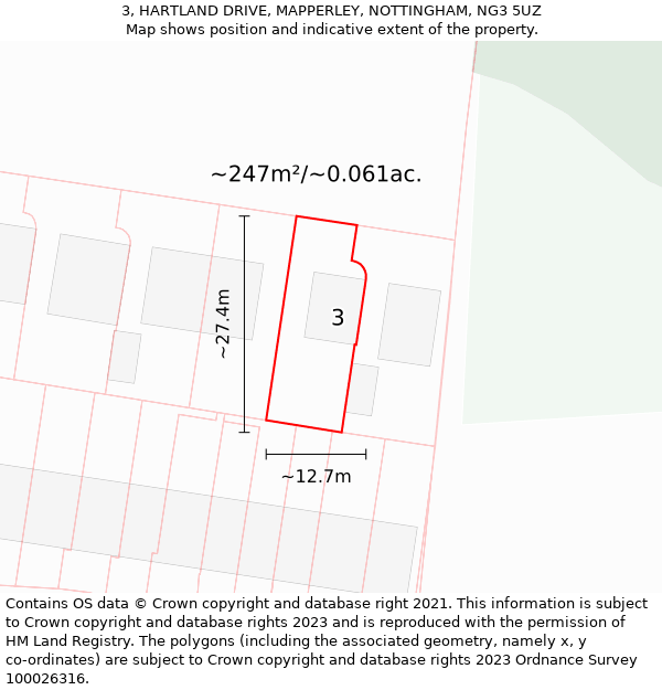 3, HARTLAND DRIVE, MAPPERLEY, NOTTINGHAM, NG3 5UZ: Plot and title map