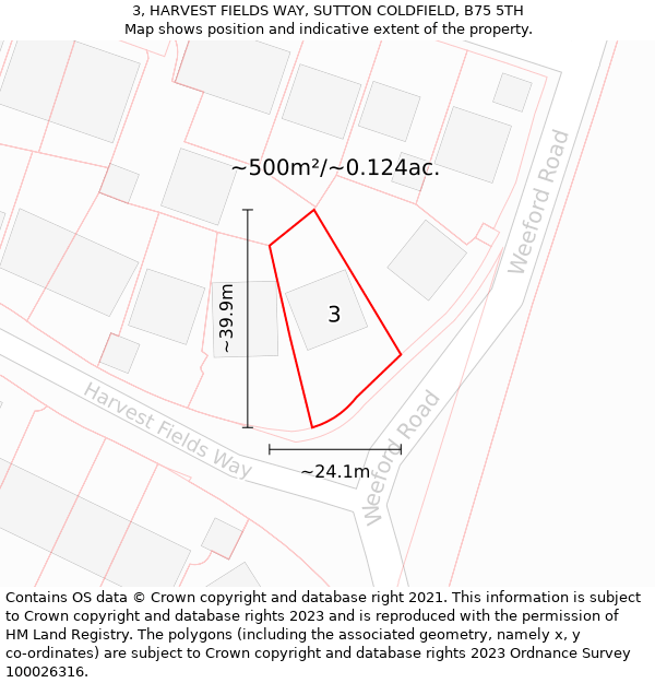 3, HARVEST FIELDS WAY, SUTTON COLDFIELD, B75 5TH: Plot and title map