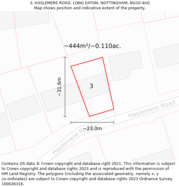 3, HASLEMERE ROAD, LONG EATON, NOTTINGHAM, NG10 4AG: Plot and title map