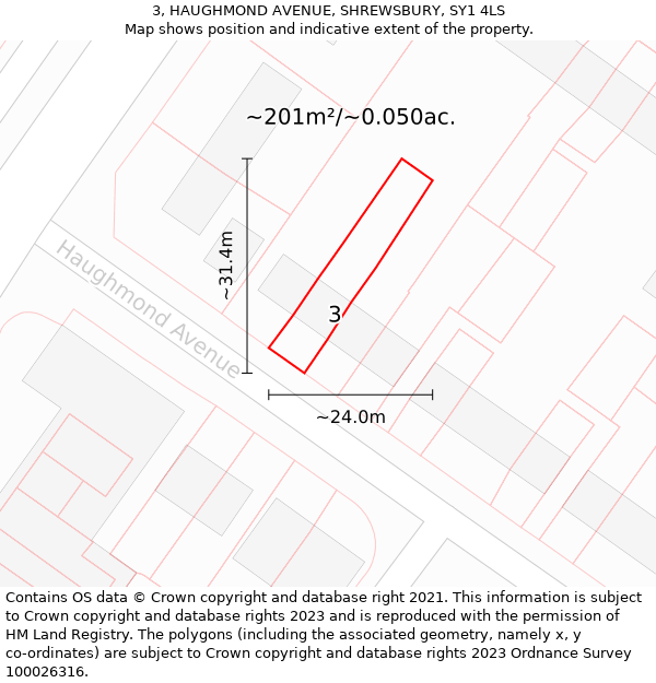 3, HAUGHMOND AVENUE, SHREWSBURY, SY1 4LS: Plot and title map