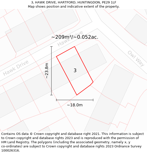 3, HAWK DRIVE, HARTFORD, HUNTINGDON, PE29 1LF: Plot and title map