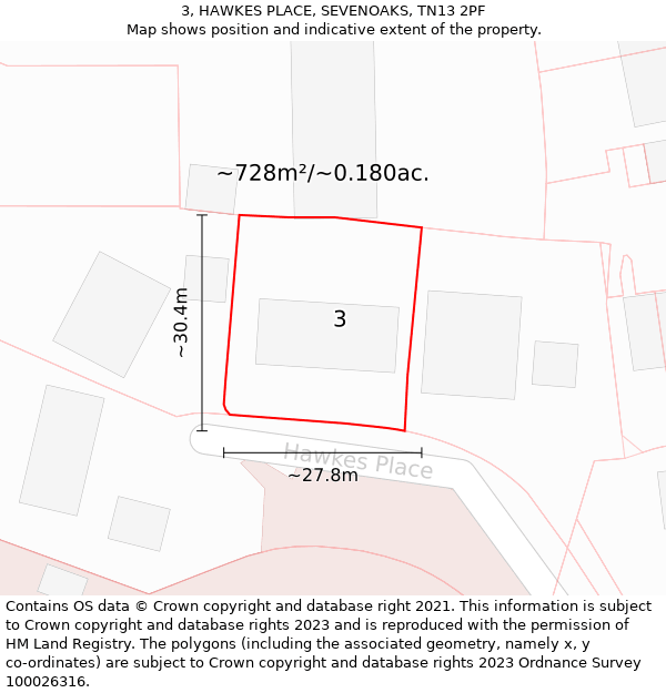 3, HAWKES PLACE, SEVENOAKS, TN13 2PF: Plot and title map