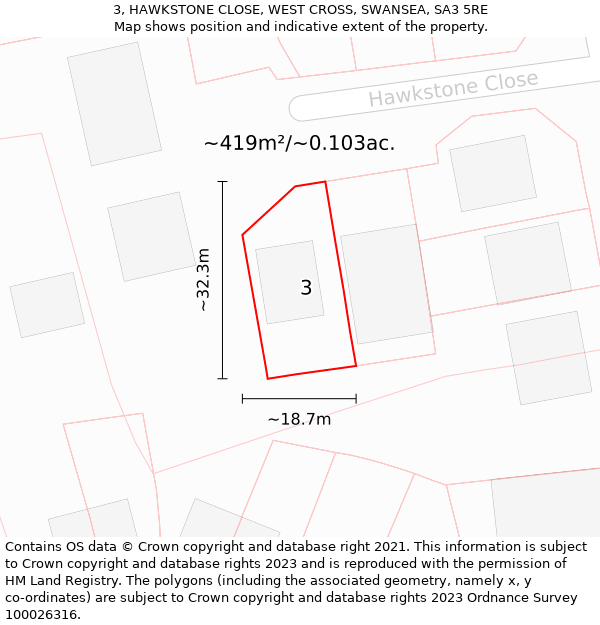 3, HAWKSTONE CLOSE, WEST CROSS, SWANSEA, SA3 5RE: Plot and title map