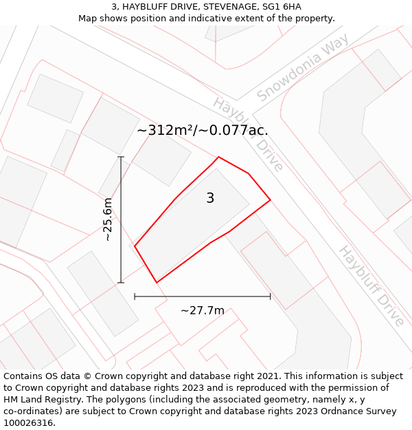 3, HAYBLUFF DRIVE, STEVENAGE, SG1 6HA: Plot and title map