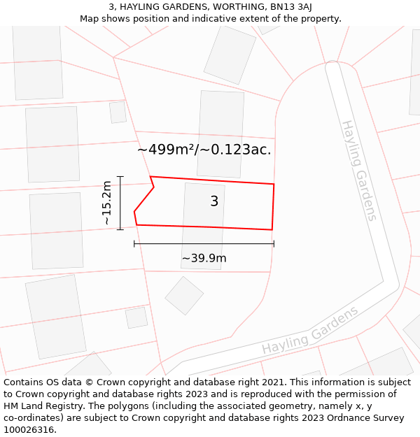 3, HAYLING GARDENS, WORTHING, BN13 3AJ: Plot and title map