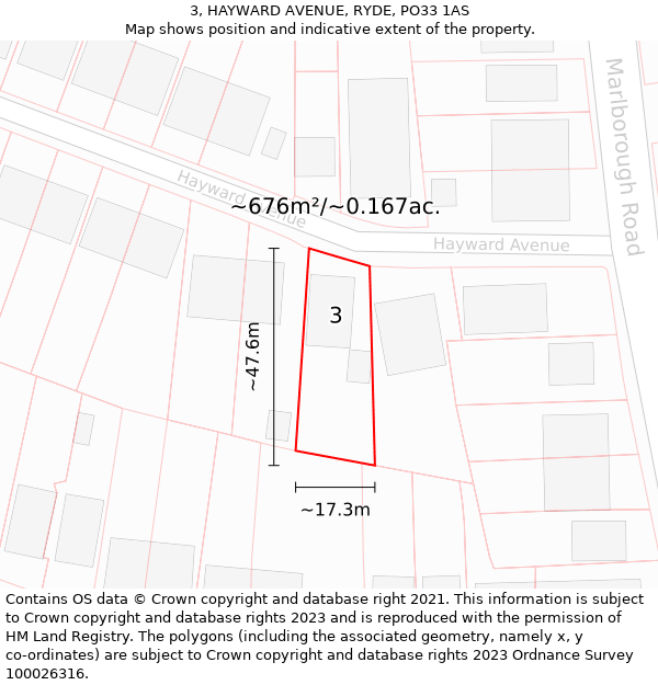 3, HAYWARD AVENUE, RYDE, PO33 1AS: Plot and title map