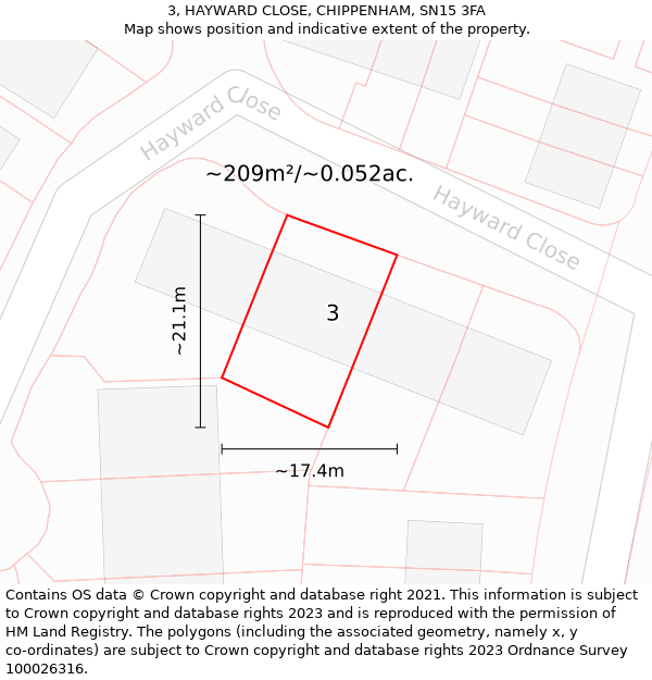 3, HAYWARD CLOSE, CHIPPENHAM, SN15 3FA: Plot and title map