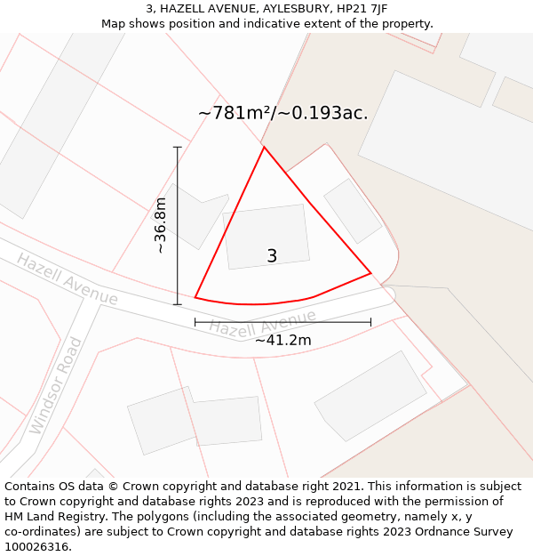 3, HAZELL AVENUE, AYLESBURY, HP21 7JF: Plot and title map