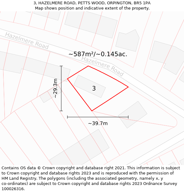 3, HAZELMERE ROAD, PETTS WOOD, ORPINGTON, BR5 1PA: Plot and title map