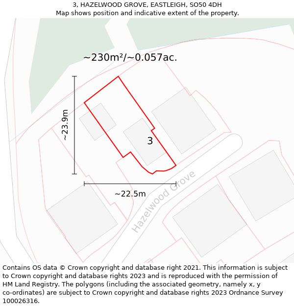 3, HAZELWOOD GROVE, EASTLEIGH, SO50 4DH: Plot and title map