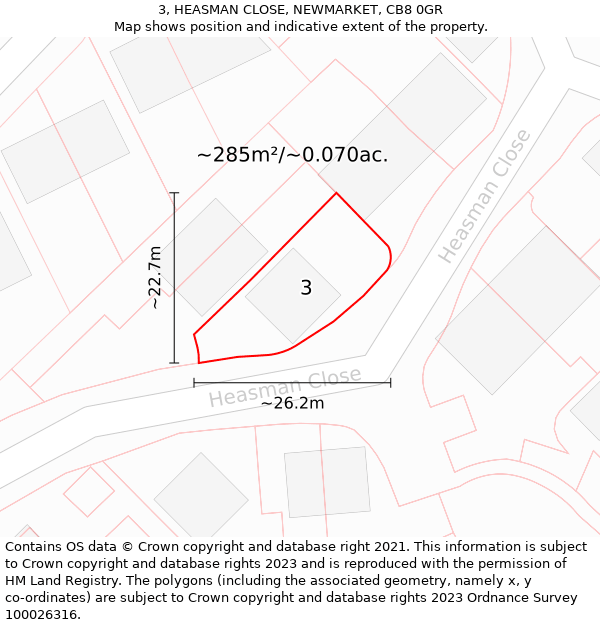 3, HEASMAN CLOSE, NEWMARKET, CB8 0GR: Plot and title map