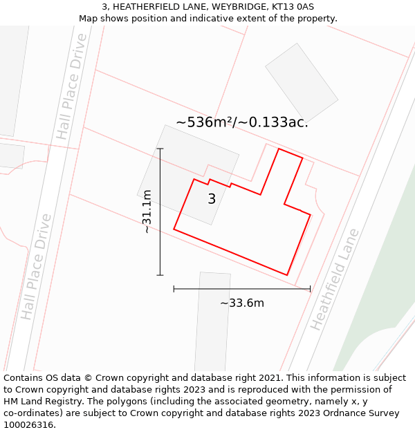 3, HEATHERFIELD LANE, WEYBRIDGE, KT13 0AS: Plot and title map