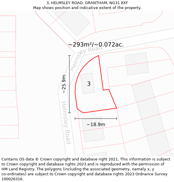 3, HELMSLEY ROAD, GRANTHAM, NG31 8XF: Plot and title map