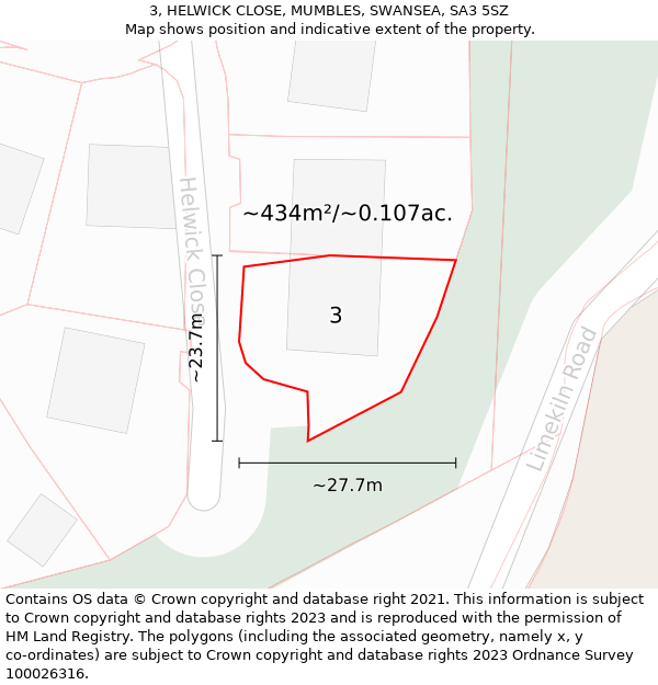 3, HELWICK CLOSE, MUMBLES, SWANSEA, SA3 5SZ: Plot and title map