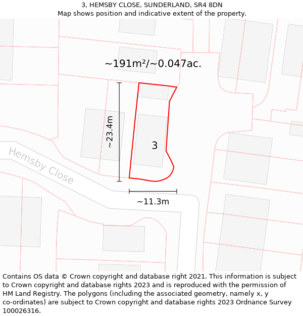 3, HEMSBY CLOSE, SUNDERLAND, SR4 8DN: Plot and title map