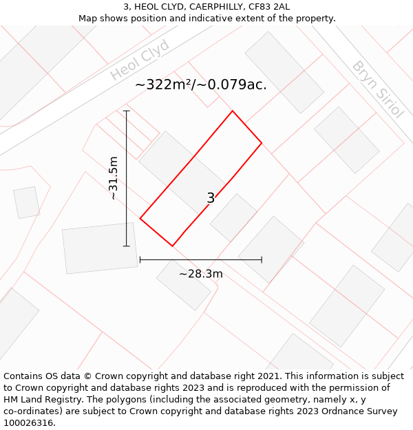 3, HEOL CLYD, CAERPHILLY, CF83 2AL: Plot and title map