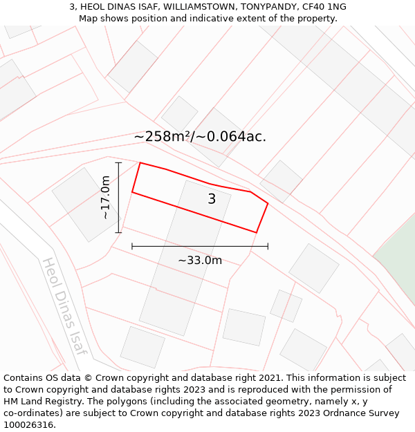 3, HEOL DINAS ISAF, WILLIAMSTOWN, TONYPANDY, CF40 1NG: Plot and title map