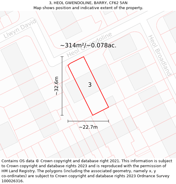 3, HEOL GWENDOLINE, BARRY, CF62 5AN: Plot and title map