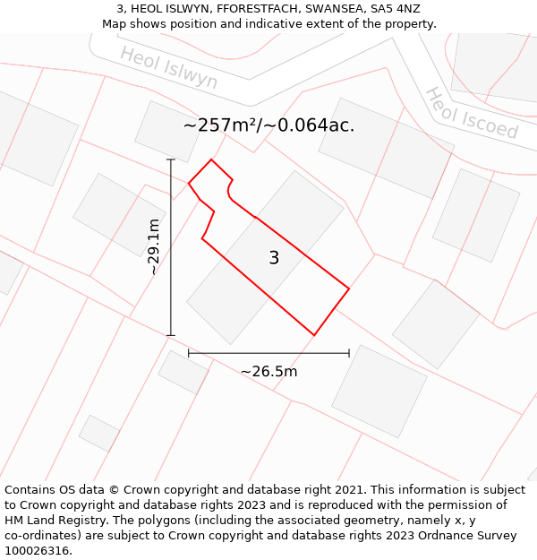 3, HEOL ISLWYN, FFORESTFACH, SWANSEA, SA5 4NZ: Plot and title map