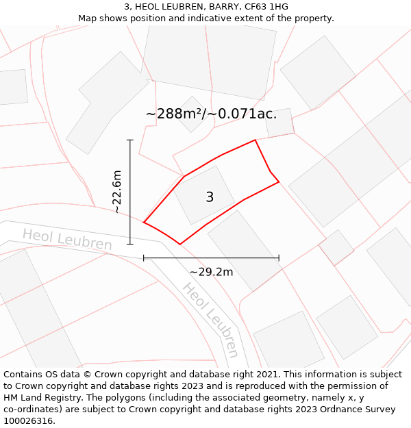 3, HEOL LEUBREN, BARRY, CF63 1HG: Plot and title map