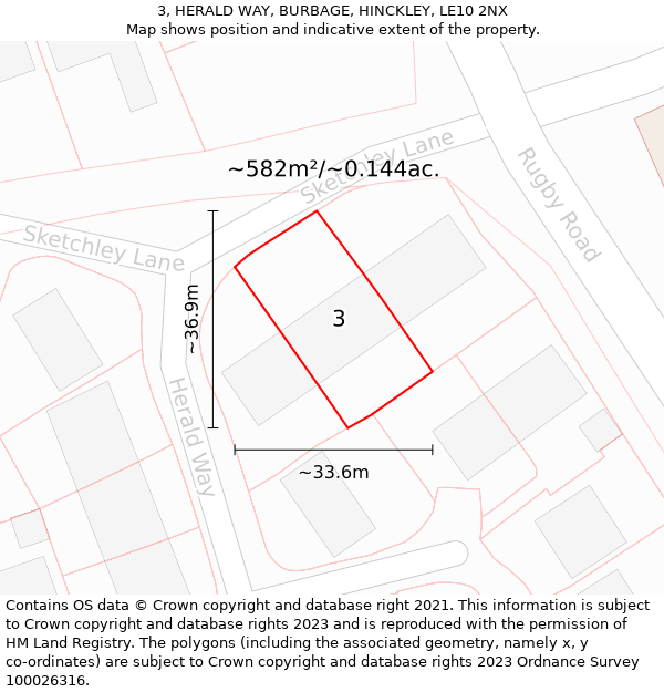 3, HERALD WAY, BURBAGE, HINCKLEY, LE10 2NX: Plot and title map