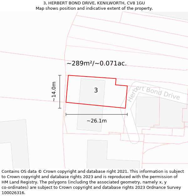 3, HERBERT BOND DRIVE, KENILWORTH, CV8 1GU: Plot and title map