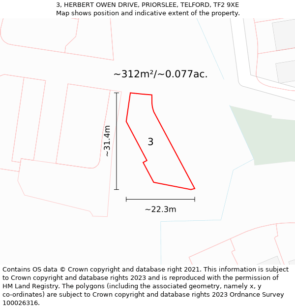3, HERBERT OWEN DRIVE, PRIORSLEE, TELFORD, TF2 9XE: Plot and title map