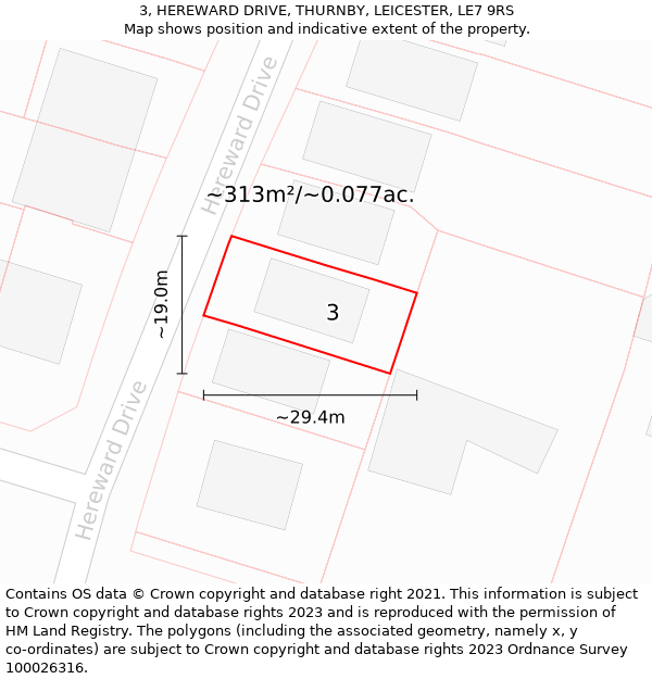 3, HEREWARD DRIVE, THURNBY, LEICESTER, LE7 9RS: Plot and title map