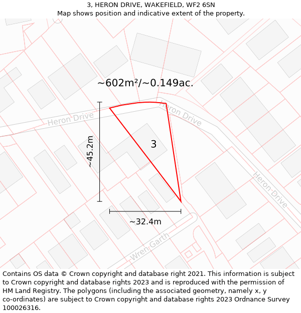 3, HERON DRIVE, WAKEFIELD, WF2 6SN: Plot and title map