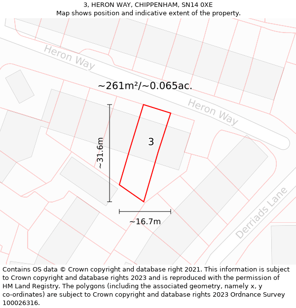 3, HERON WAY, CHIPPENHAM, SN14 0XE: Plot and title map