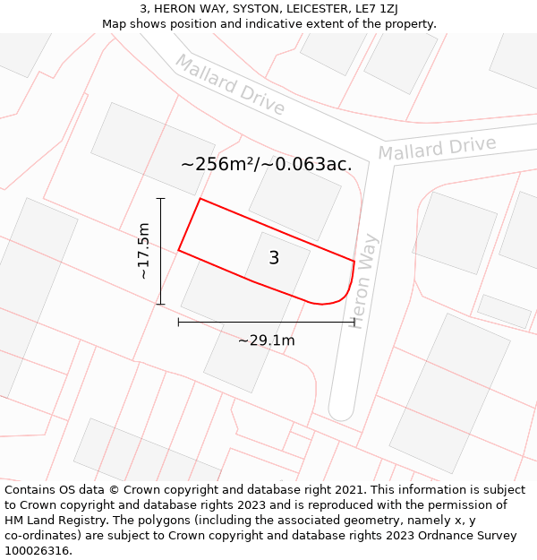 3, HERON WAY, SYSTON, LEICESTER, LE7 1ZJ: Plot and title map