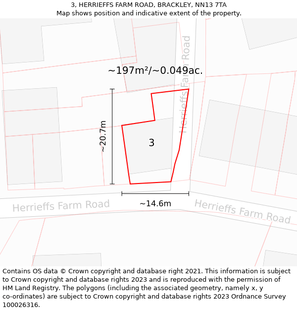 3, HERRIEFFS FARM ROAD, BRACKLEY, NN13 7TA: Plot and title map