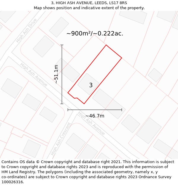 3, HIGH ASH AVENUE, LEEDS, LS17 8RS: Plot and title map