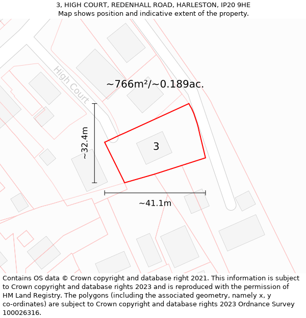 3, HIGH COURT, REDENHALL ROAD, HARLESTON, IP20 9HE: Plot and title map