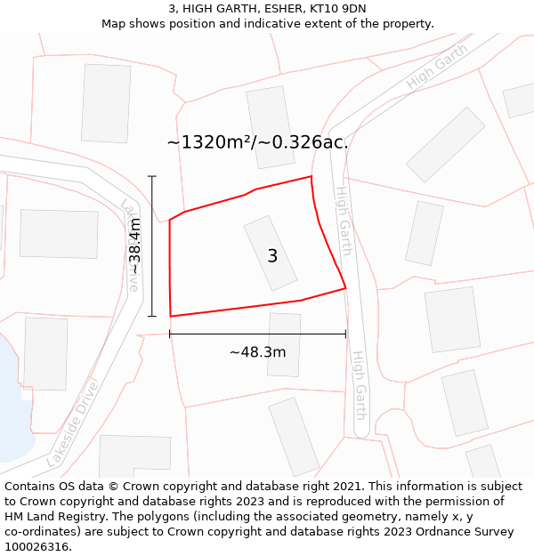 3, HIGH GARTH, ESHER, KT10 9DN: Plot and title map