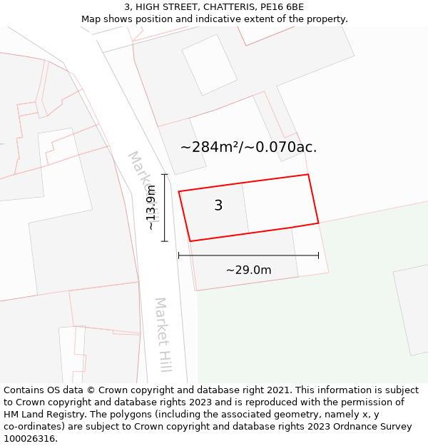 3, HIGH STREET, CHATTERIS, PE16 6BE: Plot and title map