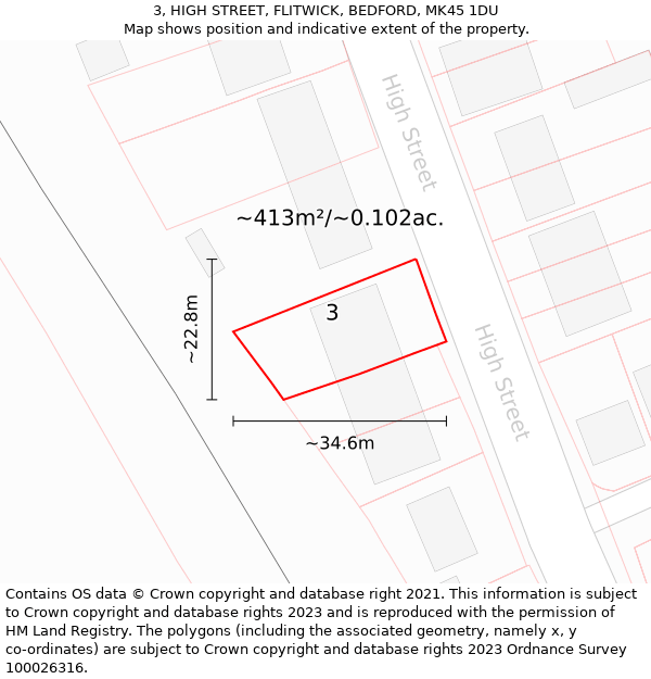 3, HIGH STREET, FLITWICK, BEDFORD, MK45 1DU: Plot and title map