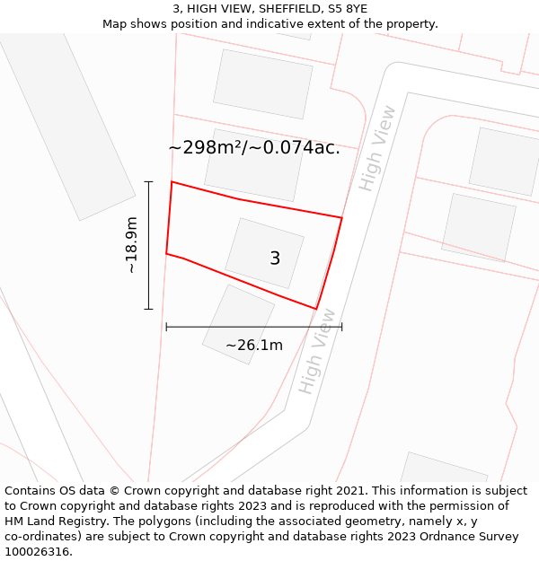3, HIGH VIEW, SHEFFIELD, S5 8YE: Plot and title map