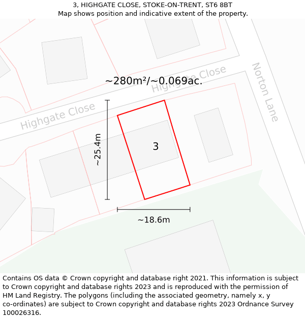 3, HIGHGATE CLOSE, STOKE-ON-TRENT, ST6 8BT: Plot and title map