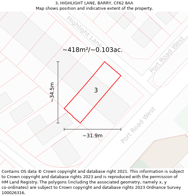 3, HIGHLIGHT LANE, BARRY, CF62 8AA: Plot and title map